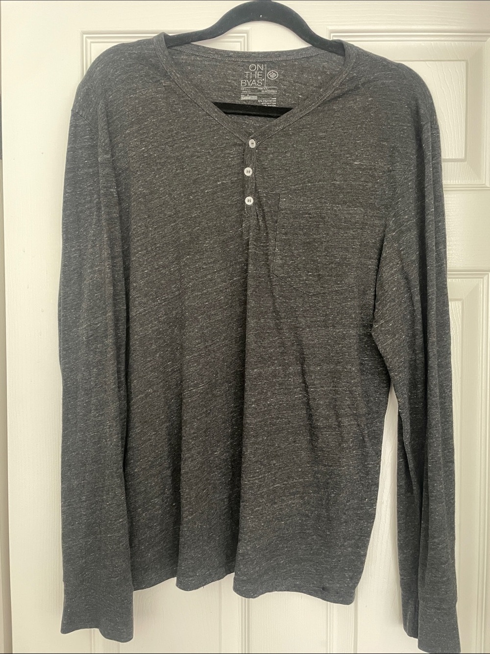 on the byas Men's Charcoal Long Sleeve Henley Shirt